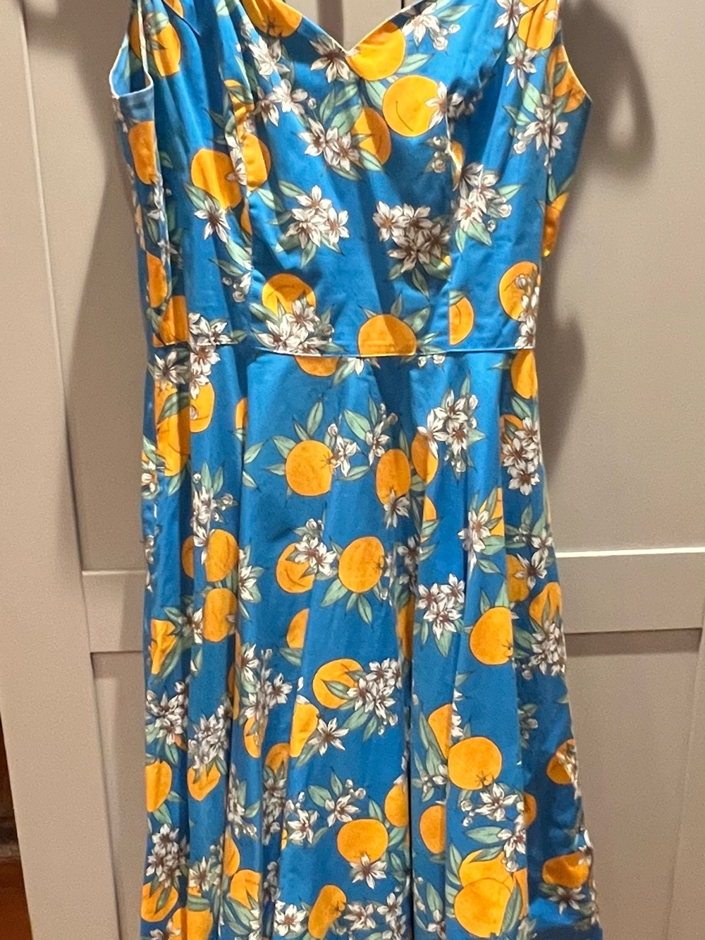 Hell Bunny Valencia 50’s Blue Dress with Orange Floral Print